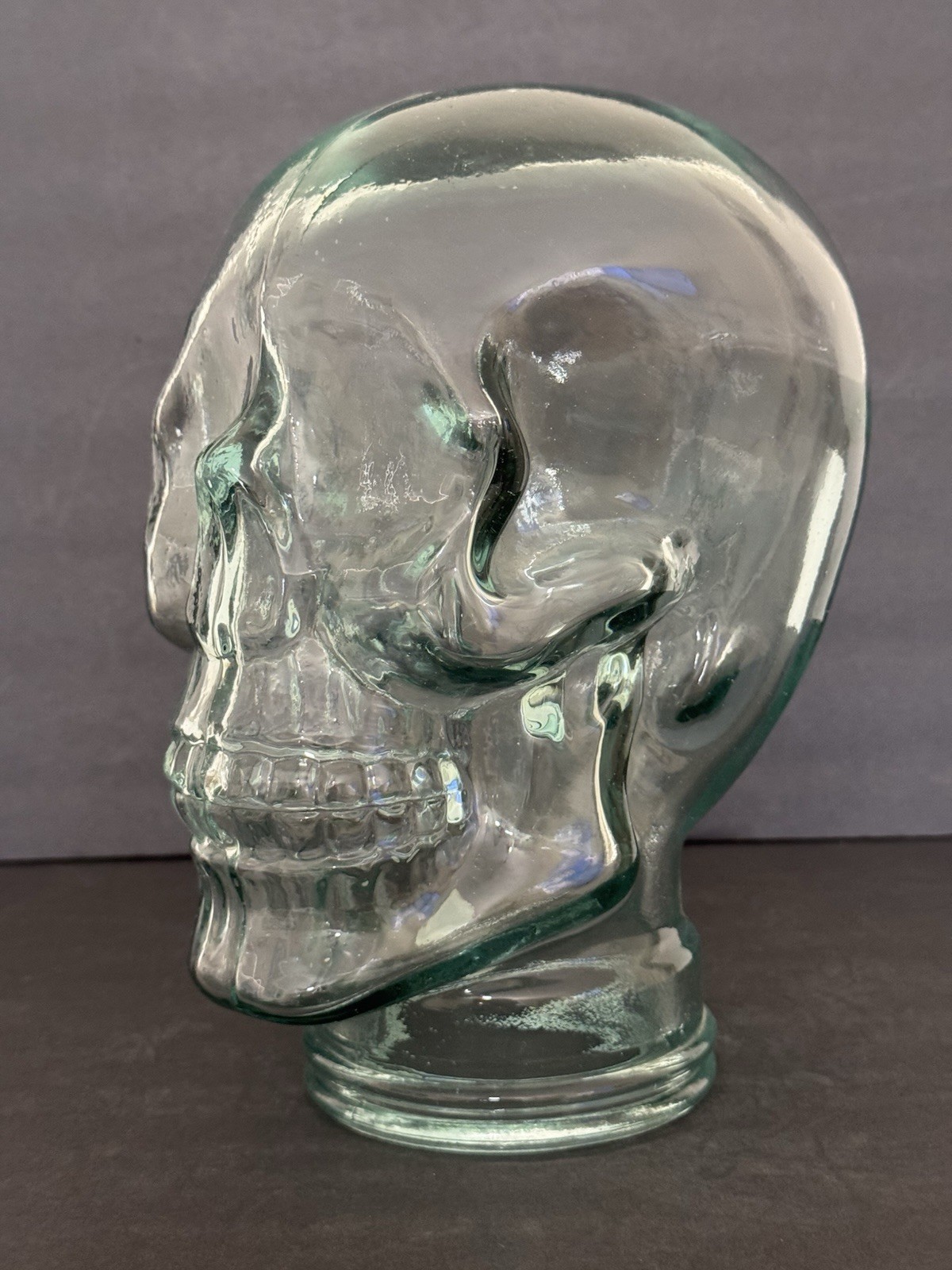 Glass Human Skull Life Size Clear Skeleton Head Sculpture Made In Spain Kitsch