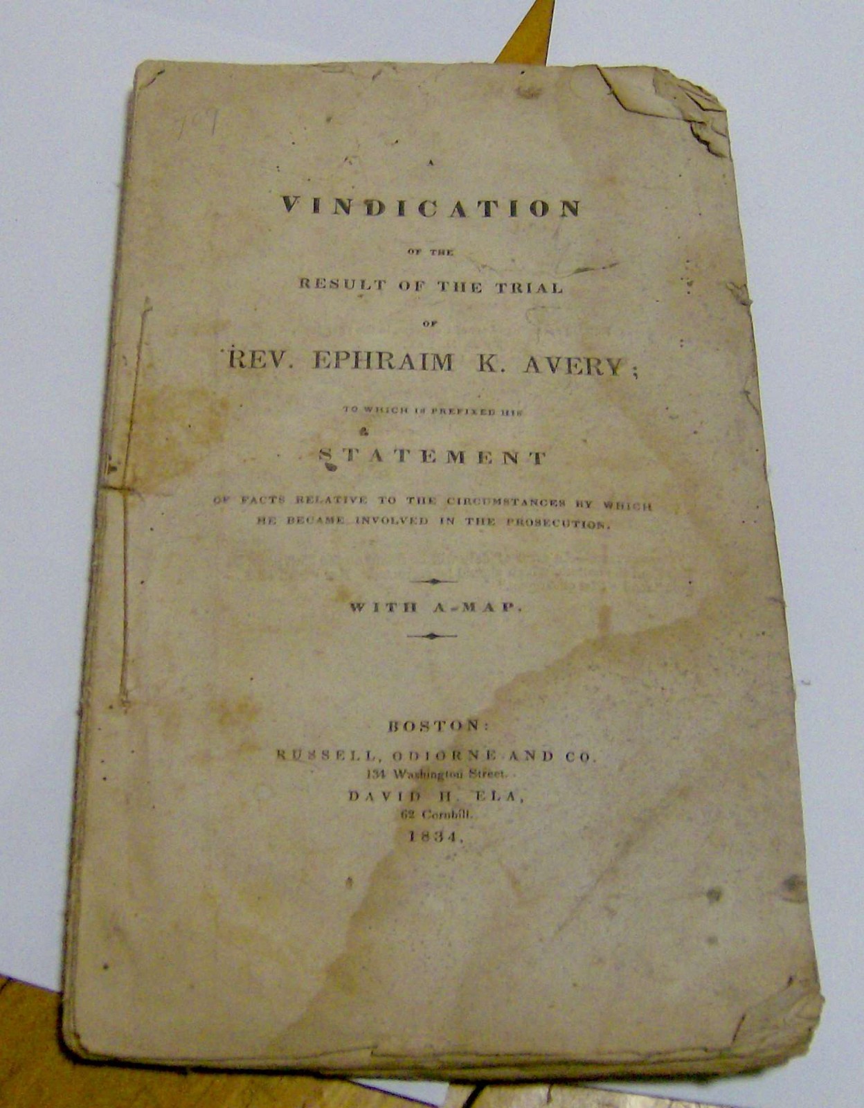 antique 1834 manuscript PAMPHLET Ephraim K. Avery legal MURDER TRIAL Methodist