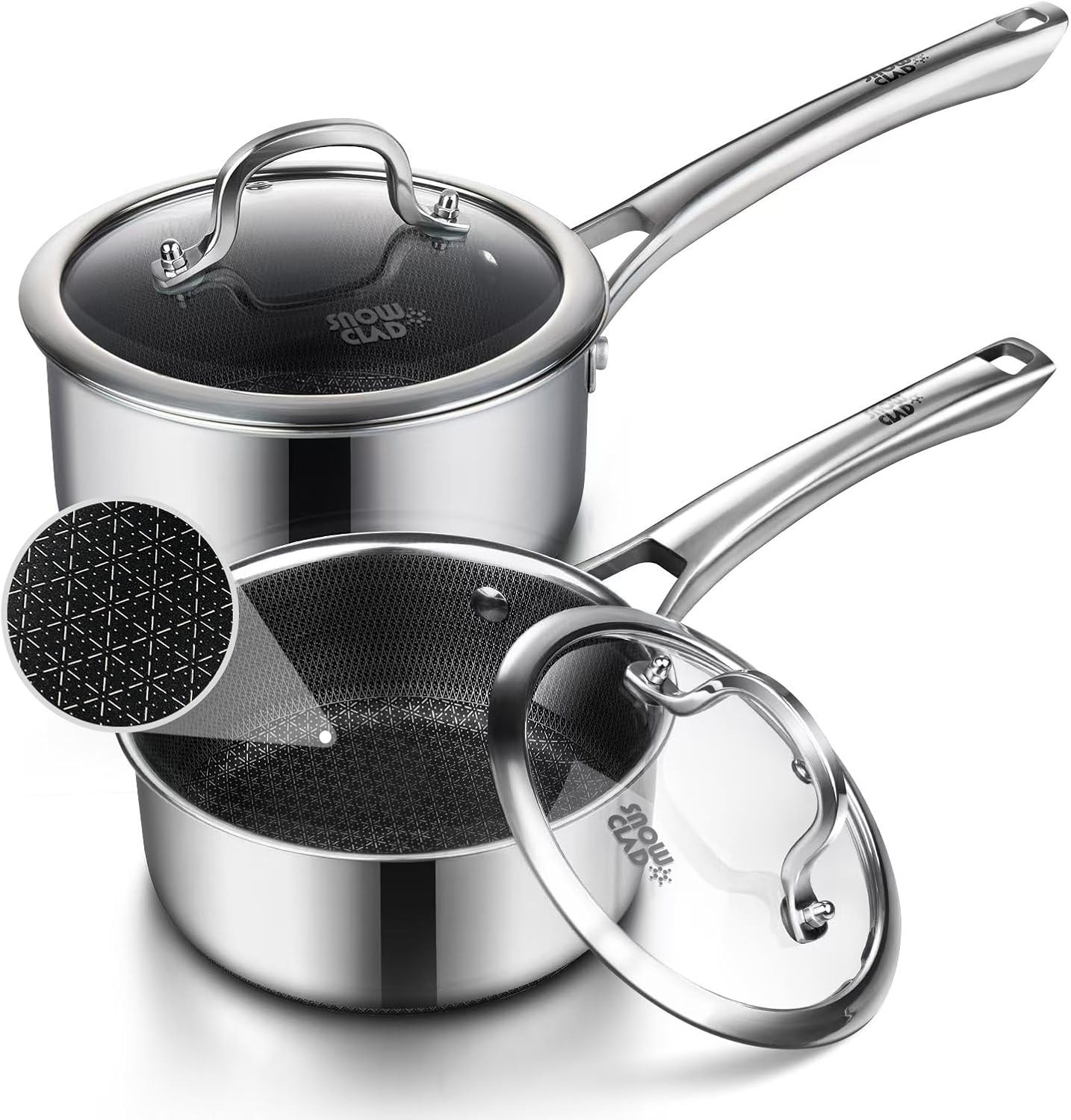 Sauce Pan with Lid,1.5 Quart & 2.5 Quart Hybrid Nonstick Sauce Pans Set, Stainle