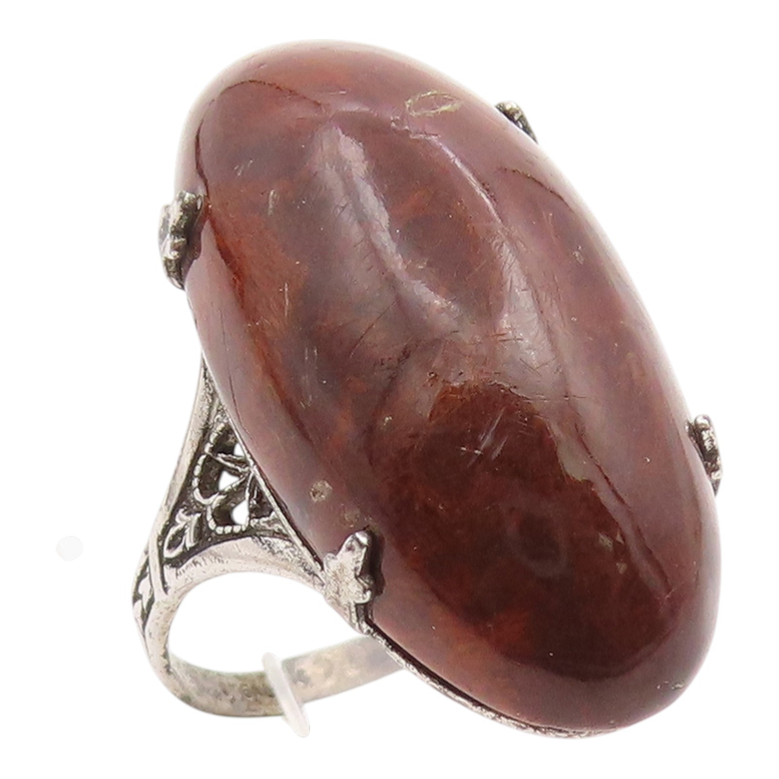 925 Sterling Silver Vintage Ring Modernist Cabochon Wooden Dome  Sz 8.5  RG35572