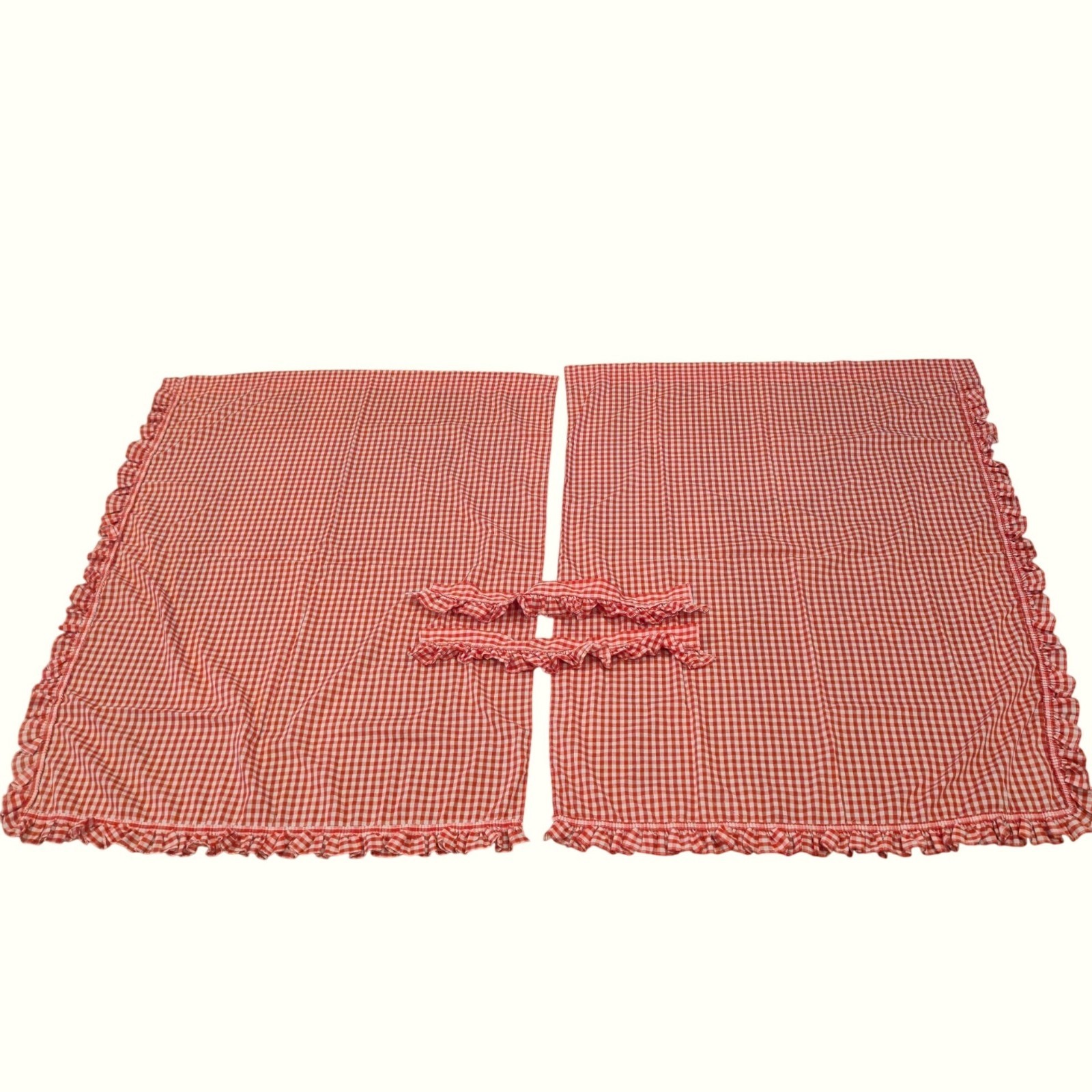 Vintage Red Gingham Café Curtains Ruffled Farmhouse Window Country kitchen decor