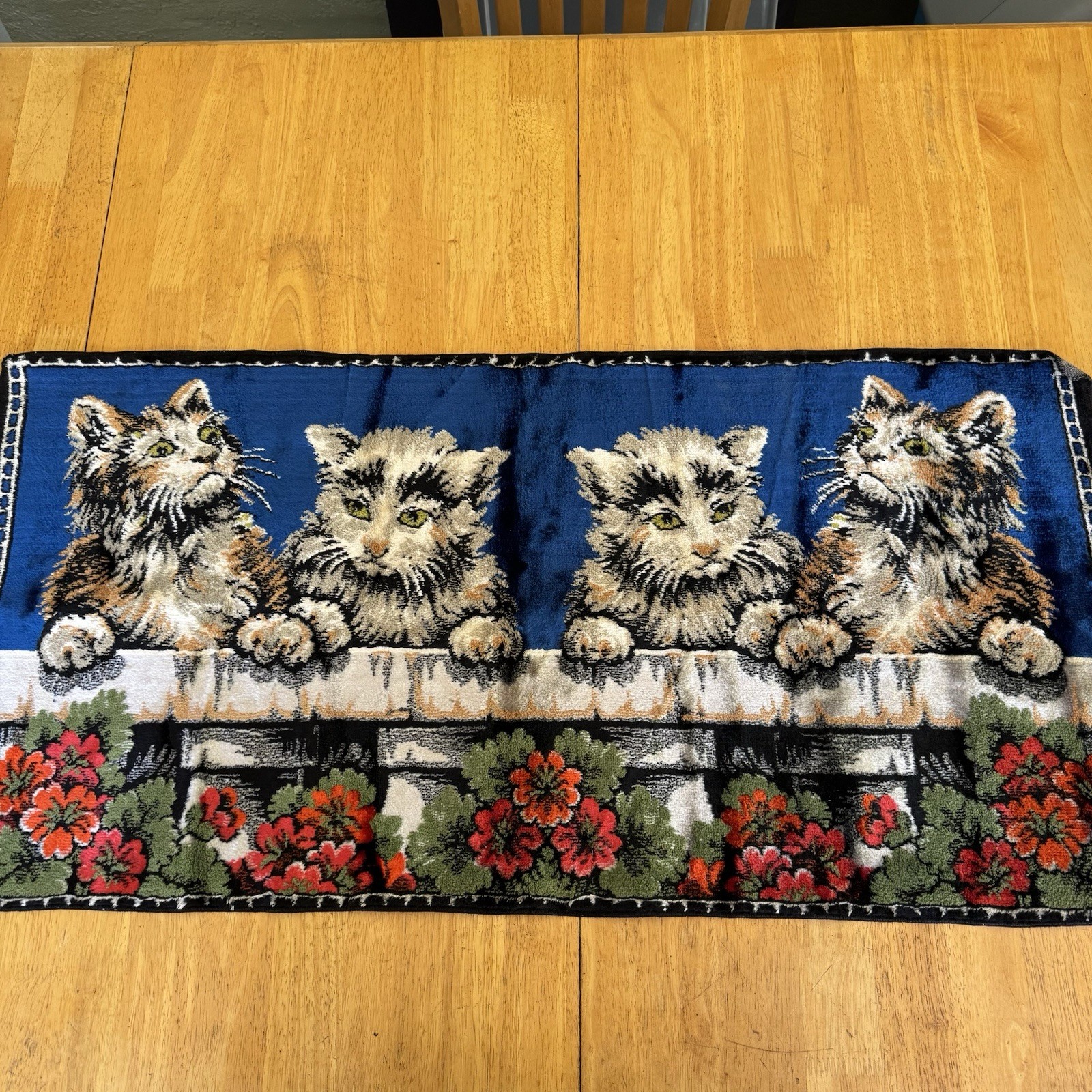 Vintage R&C Tapestry Rug Wall Art Made In Italy Cats At The Wall In Garden 38x18