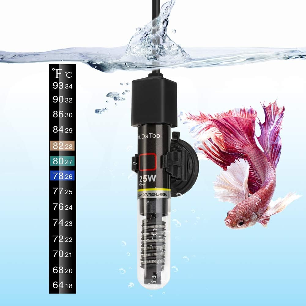 Mini Aquarium Heater 25W Fish Tank Heater with Thermometer Sticker for Small Tan