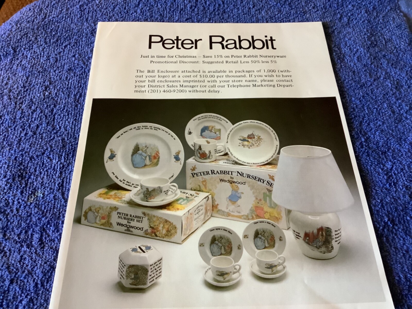 1982 WEDGWOOD PETER RABBIT NURSERYWARE SALES PRICE LIST & ORDER FORM