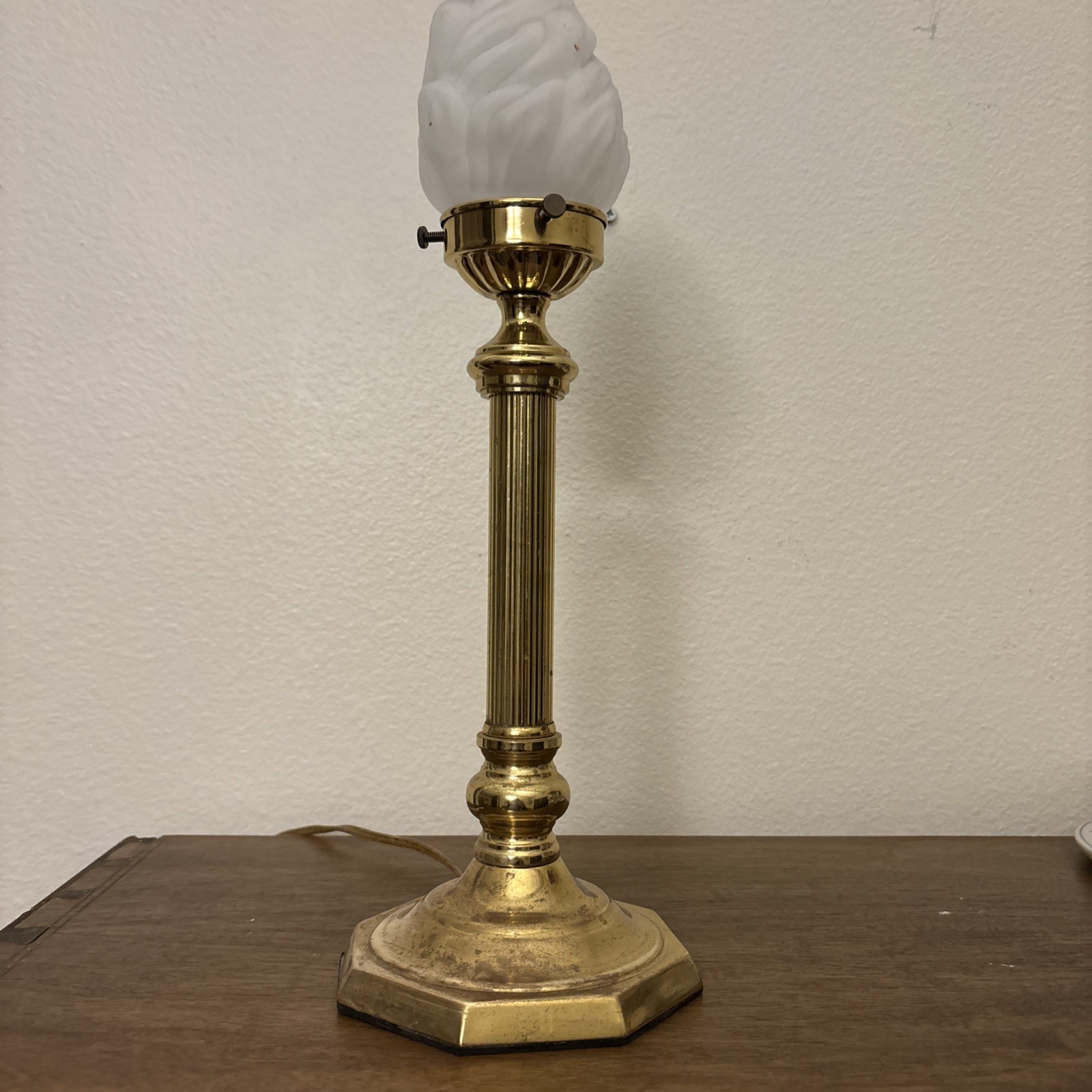 Vintage Brass Flickering Torchiere Candlestick Desk Lamp Torch 15.5” H