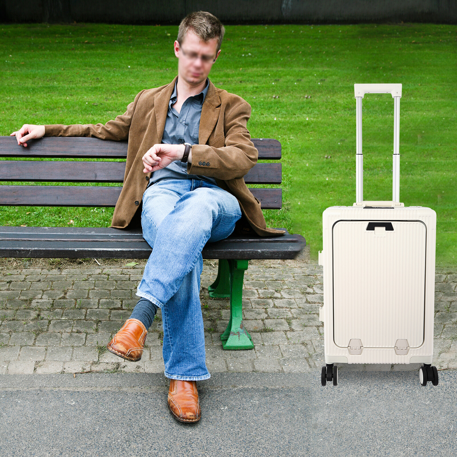 20" Boarding Suitcase  Suitcase w/Front Pocket, 14"-15" Laptop Case Trolley