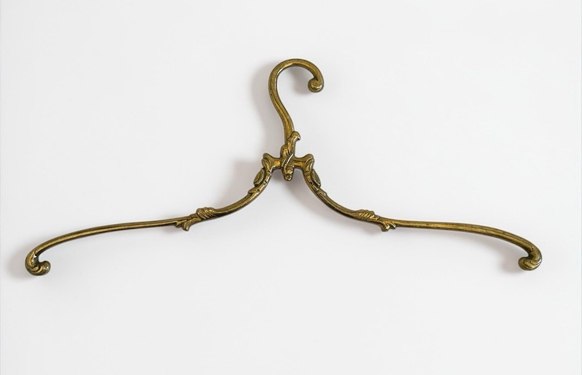 Antique Brass Dress Hanger 17” Ornate Metal Wedding Bridal Display Vintage