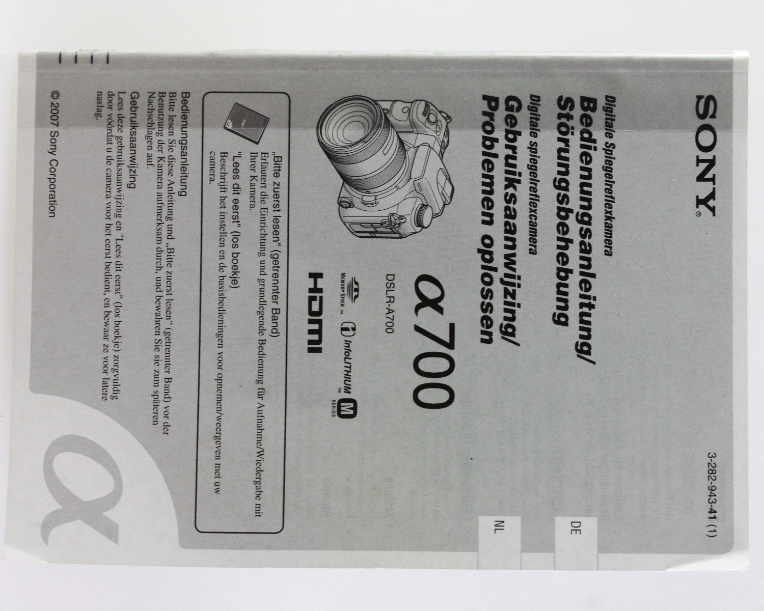 Manual Sony A 700 DSLR-A700 A-700 DSLR a700 Guide