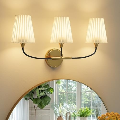 Bathroom Light Fixtures, 3 Light Bathroom Vanity Light Over 3-Light Black Gold
