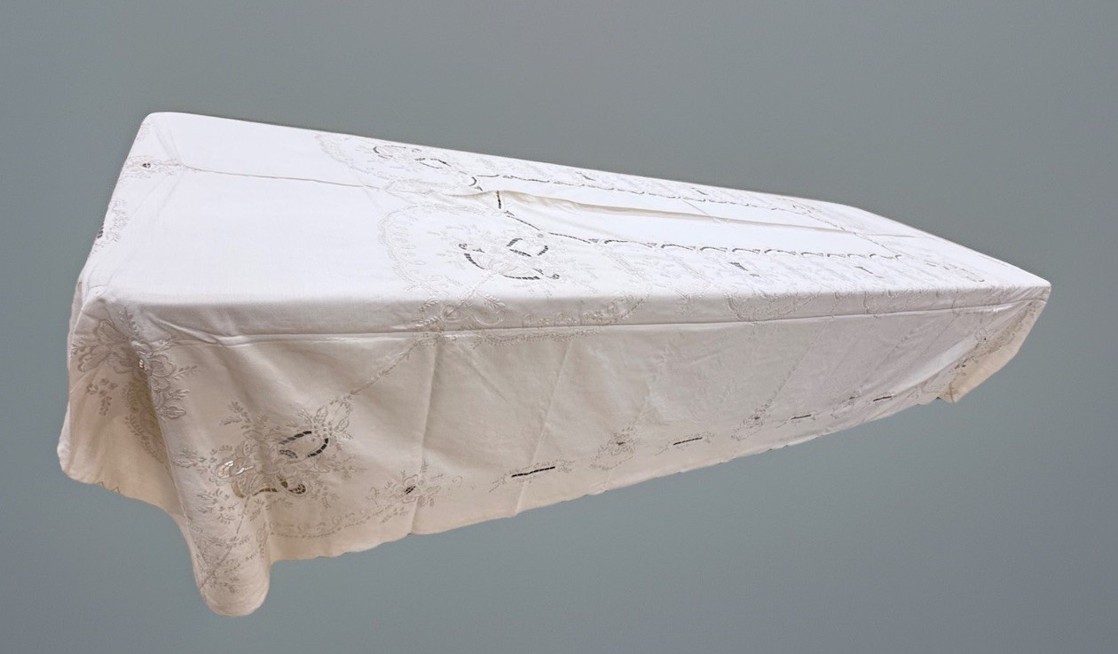 Vintage 100” x 62” Rectangular Hand Embroidered & Cutwork Linen Tablecloth