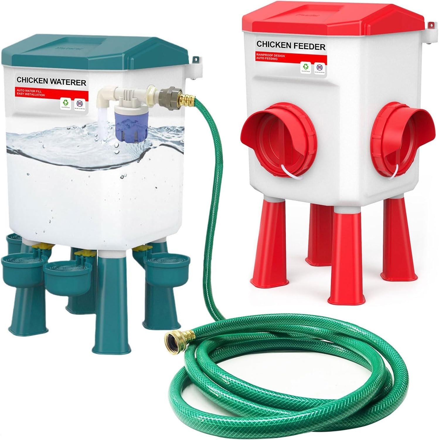 Float-Controlled Automatic Chicken Waterer & No Waste Feeder Kits Chicken Coop