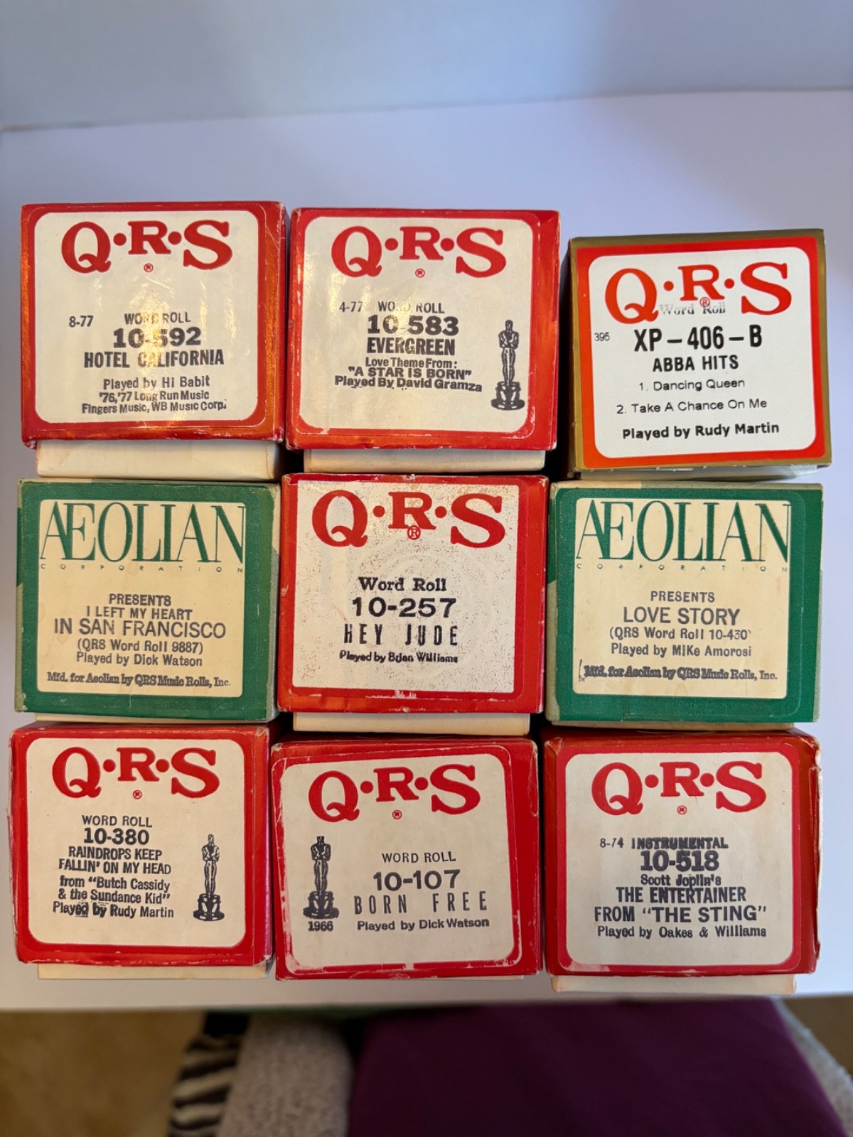 9 Player Piano Rolls including Abba Hits, Hotel California