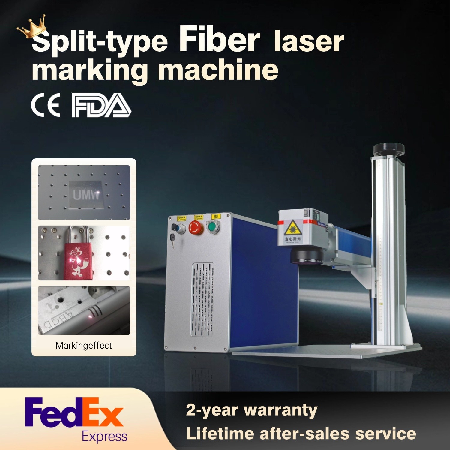 30W Split-type Fiber Laser Marking Machine +80mm rotating shaft