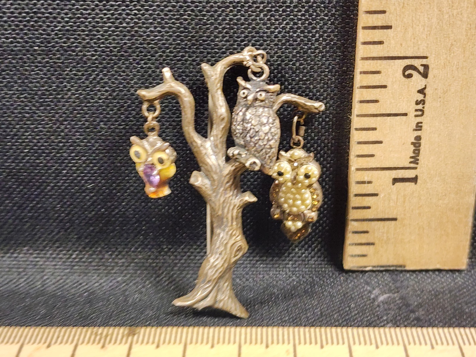 Vintage Sterling Silver Danecraft Tree Of Life Brooch Pin 3 Sitting Owls 