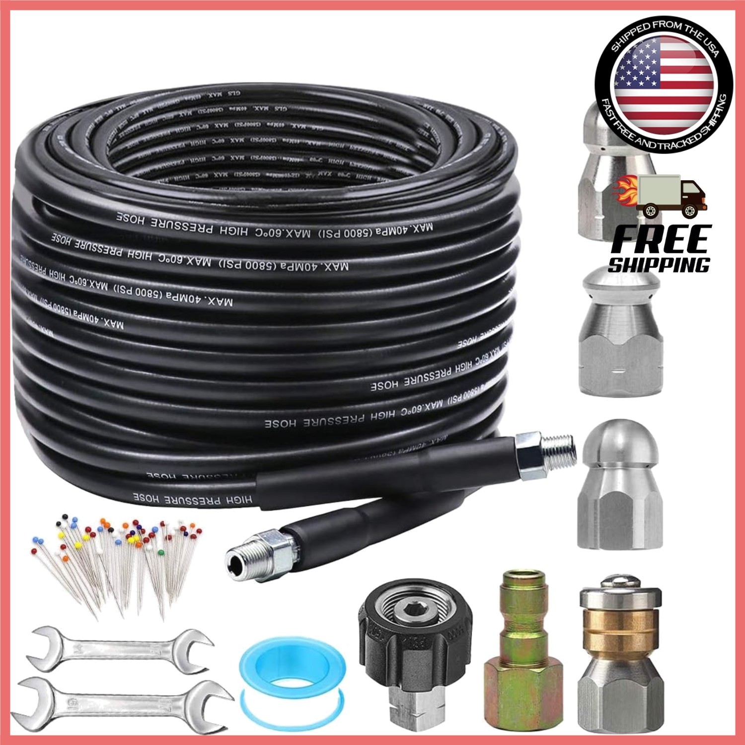 5800PSI Sewer Jetter Kit 100FT for Efficient Drain Cleaning at Home