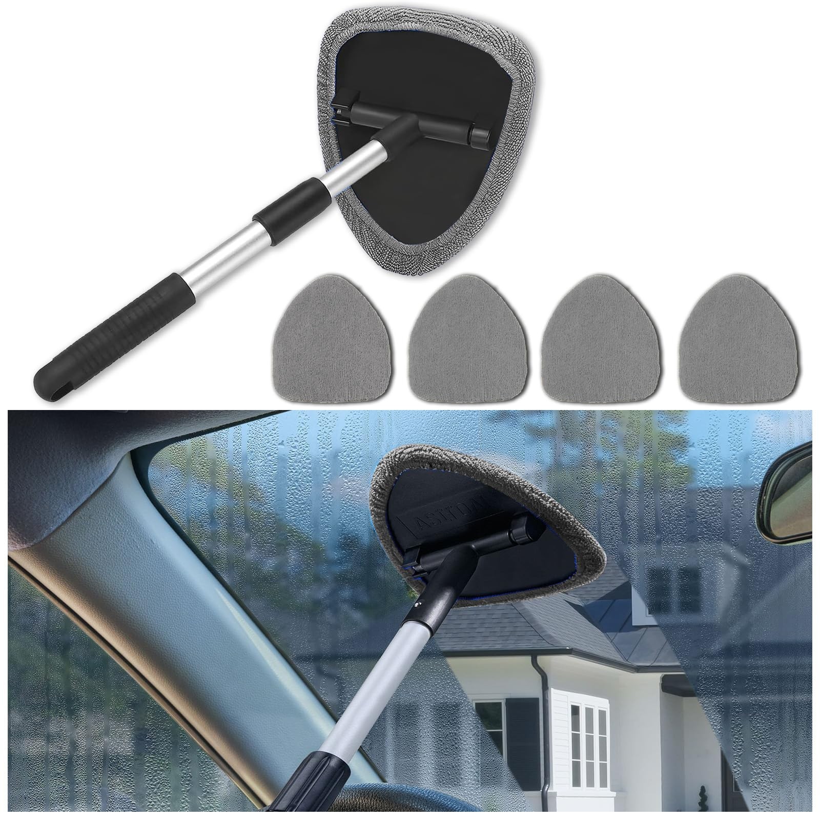 Couslcd Windshield Cleaner Tool - Portable Car Interior Window Cleaning Gray 