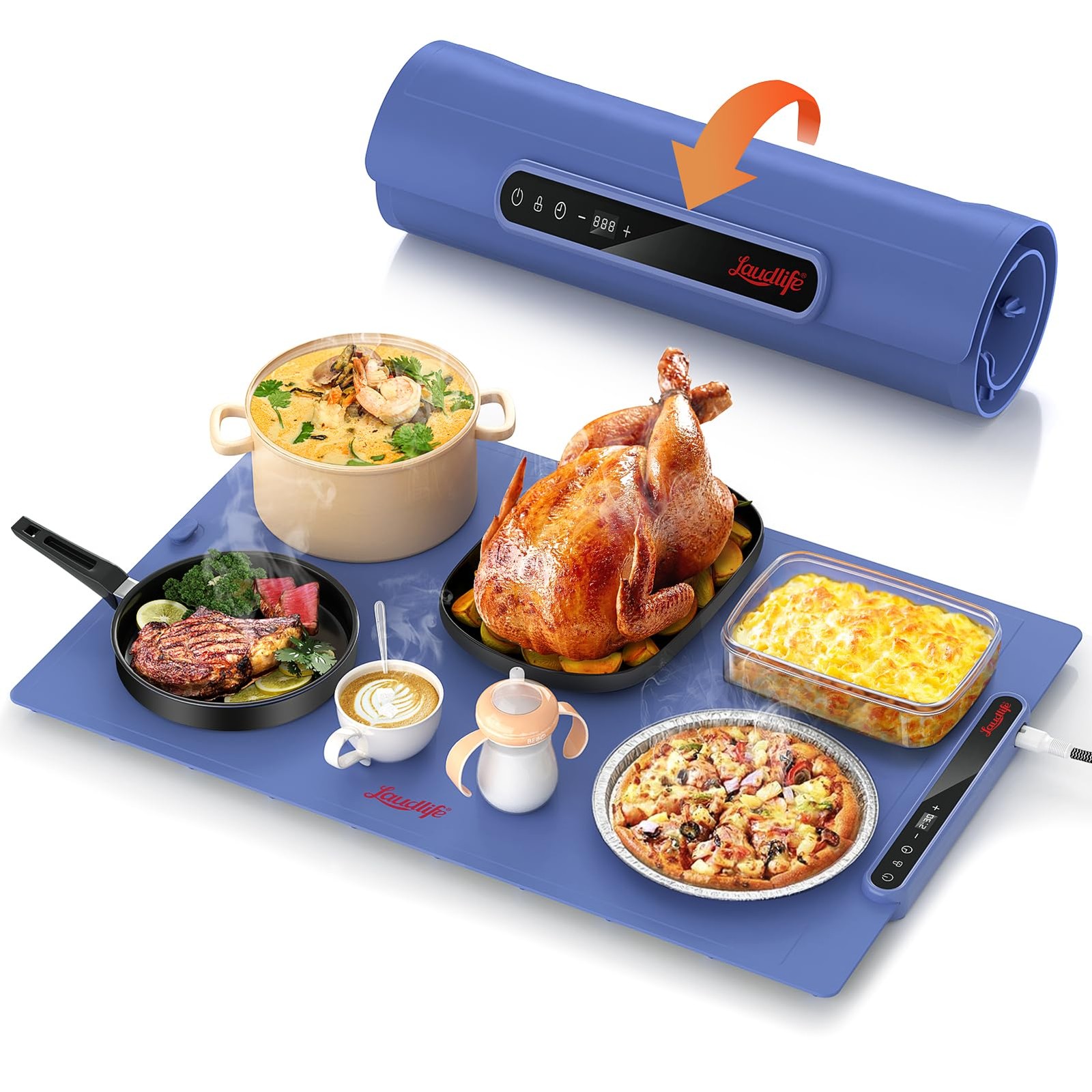 Laudlife Electric Warming Mat for Food, RollUp Silicone Heating Pad with 7 Ad...