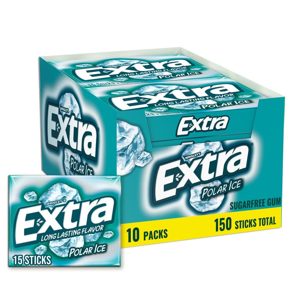 EXTRA Polar Ice Chewing Gum Packs, Sugar Free Mint Flavor, 15 Sticks (10 Pack)