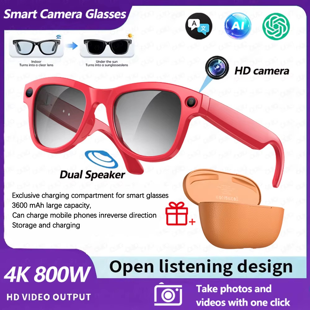 2026 4K HD AI Smart Glasses 32GB Storage 800MP Camera Wifi Transfer BT Call Chat