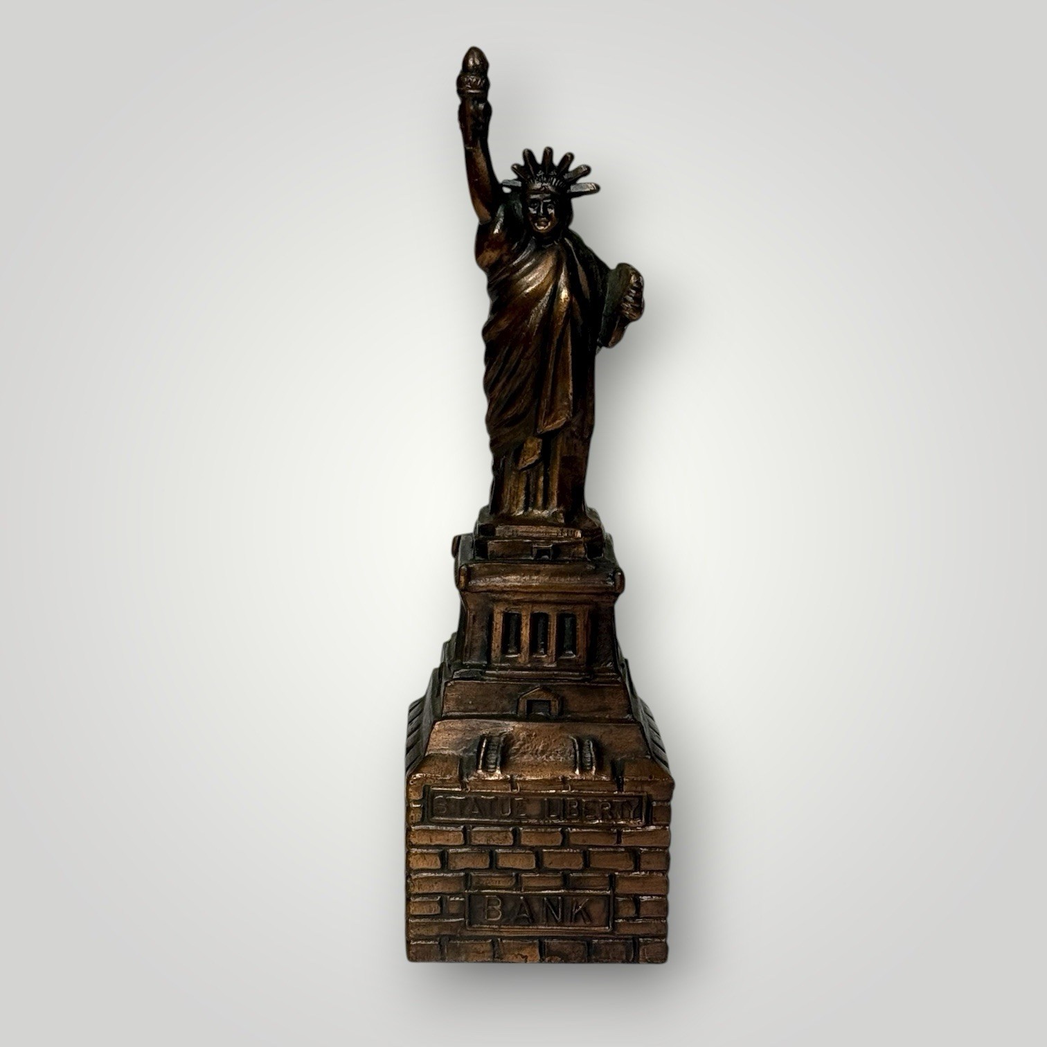 Metal Copper Color Statue Of Liberty Coin Bank 7" Tall
