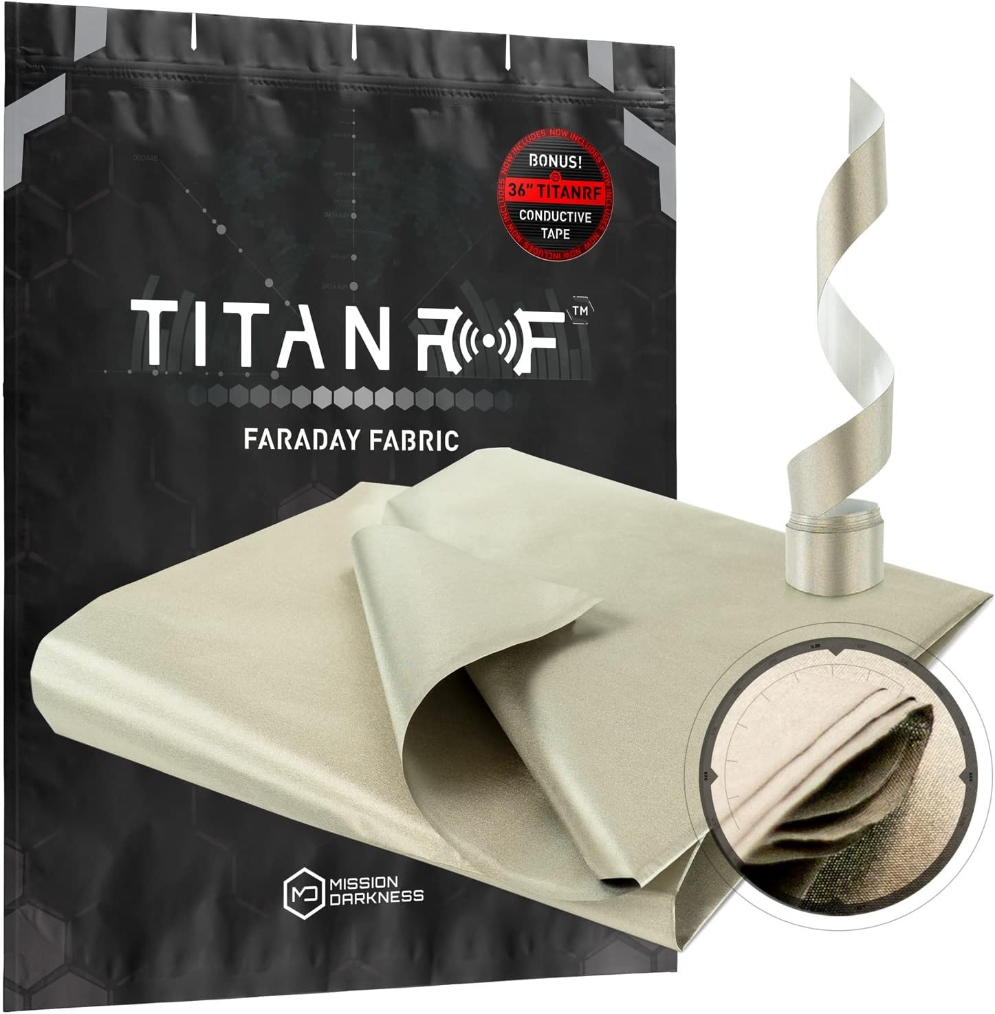 Mission Darkness TitanRF Faraday Fabric Kit 1 Yard // 44" W x 36" L Fabric + 36"