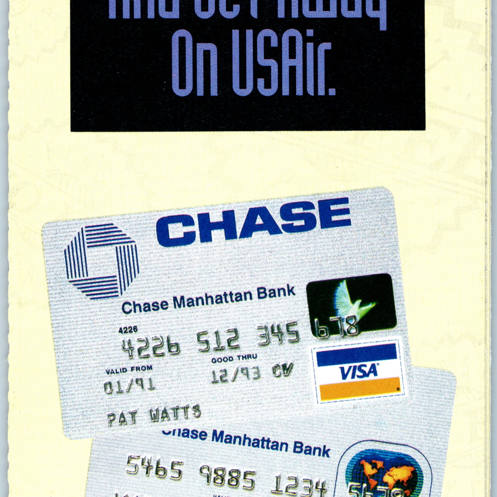 c1991 Chase Manhattan Bank Student Credit Card Application USAir Promo Mailer