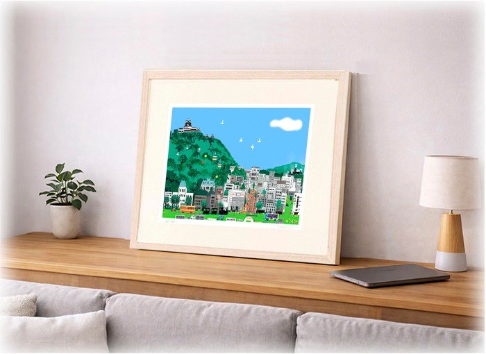 Kotaro Yoshioka "Green Castle Town" Print, Artwork Decor