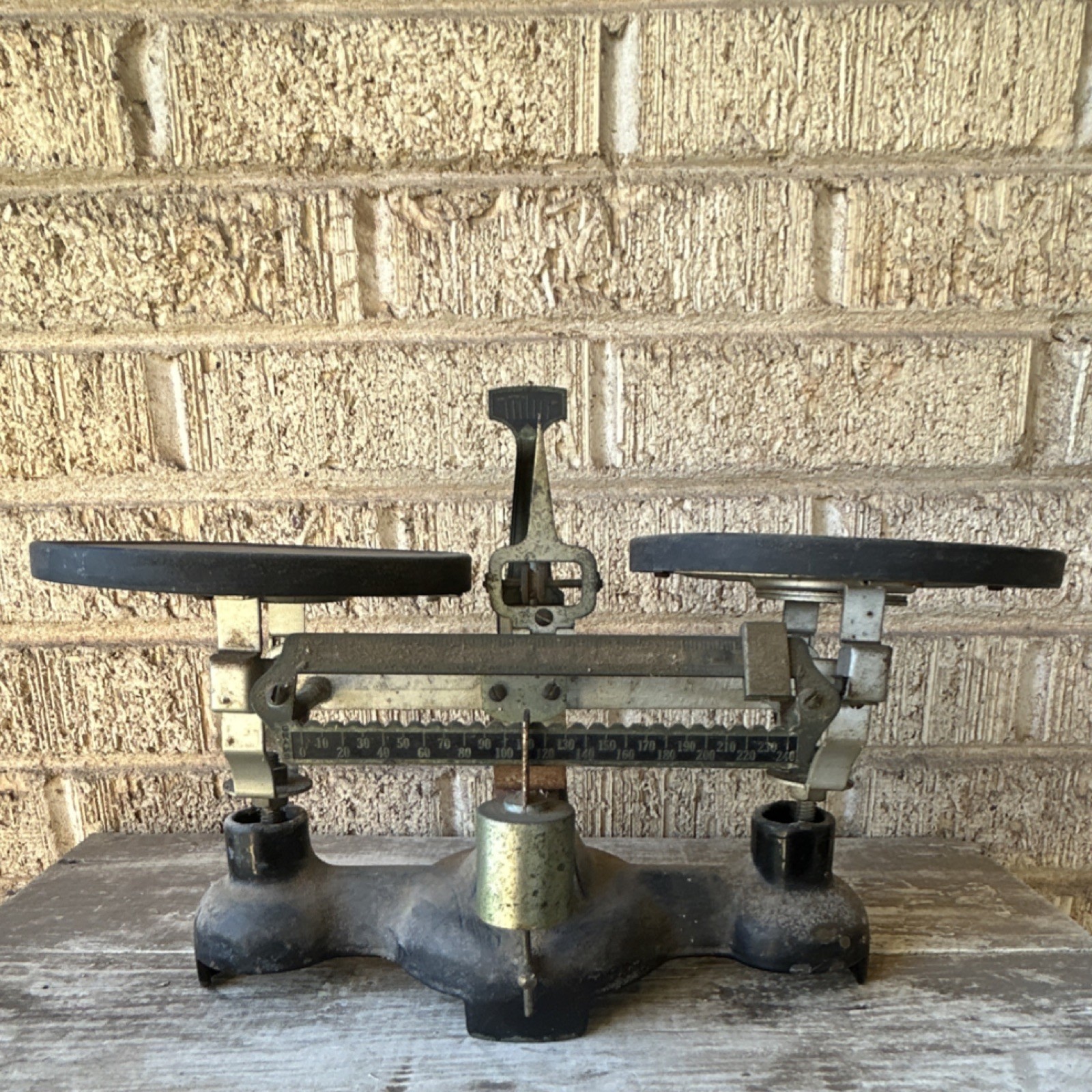 Antique Balance Scale Cast Iron Dual Trays with Brass Weight