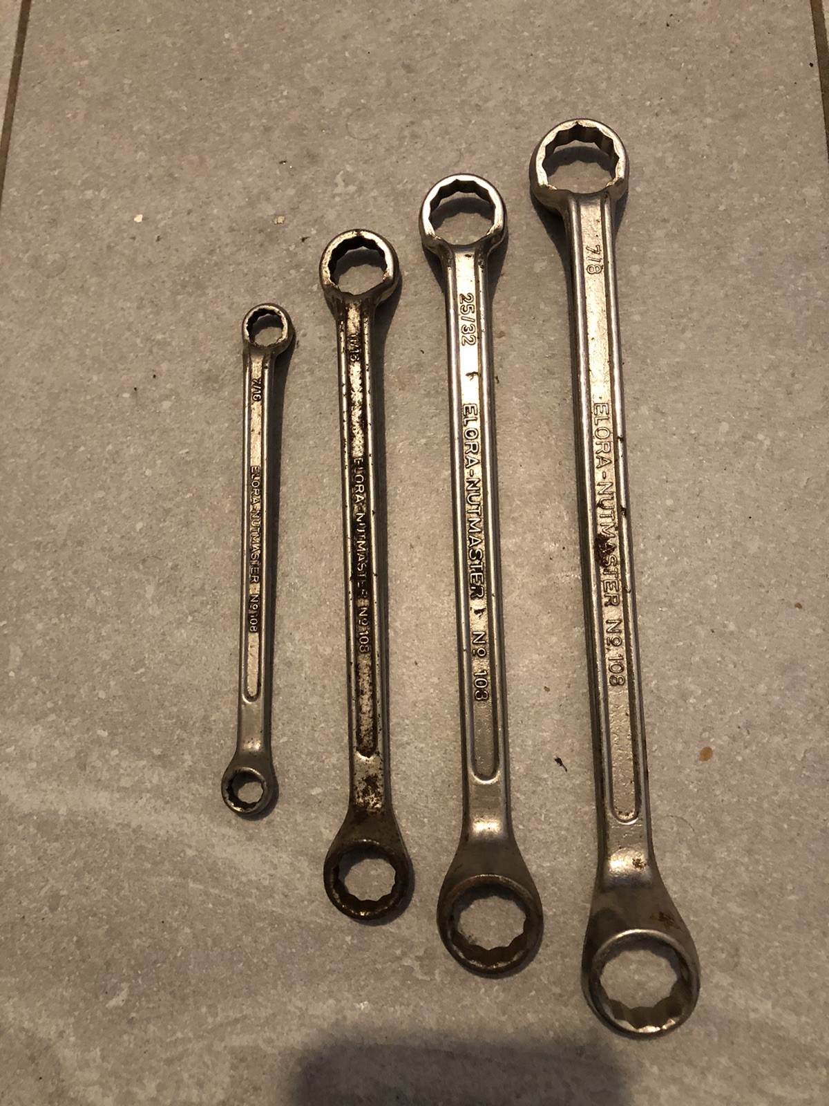 4 Vintage Elora Nutmaster No 108 Ring Spanners 7/8” To 3/8” AF.