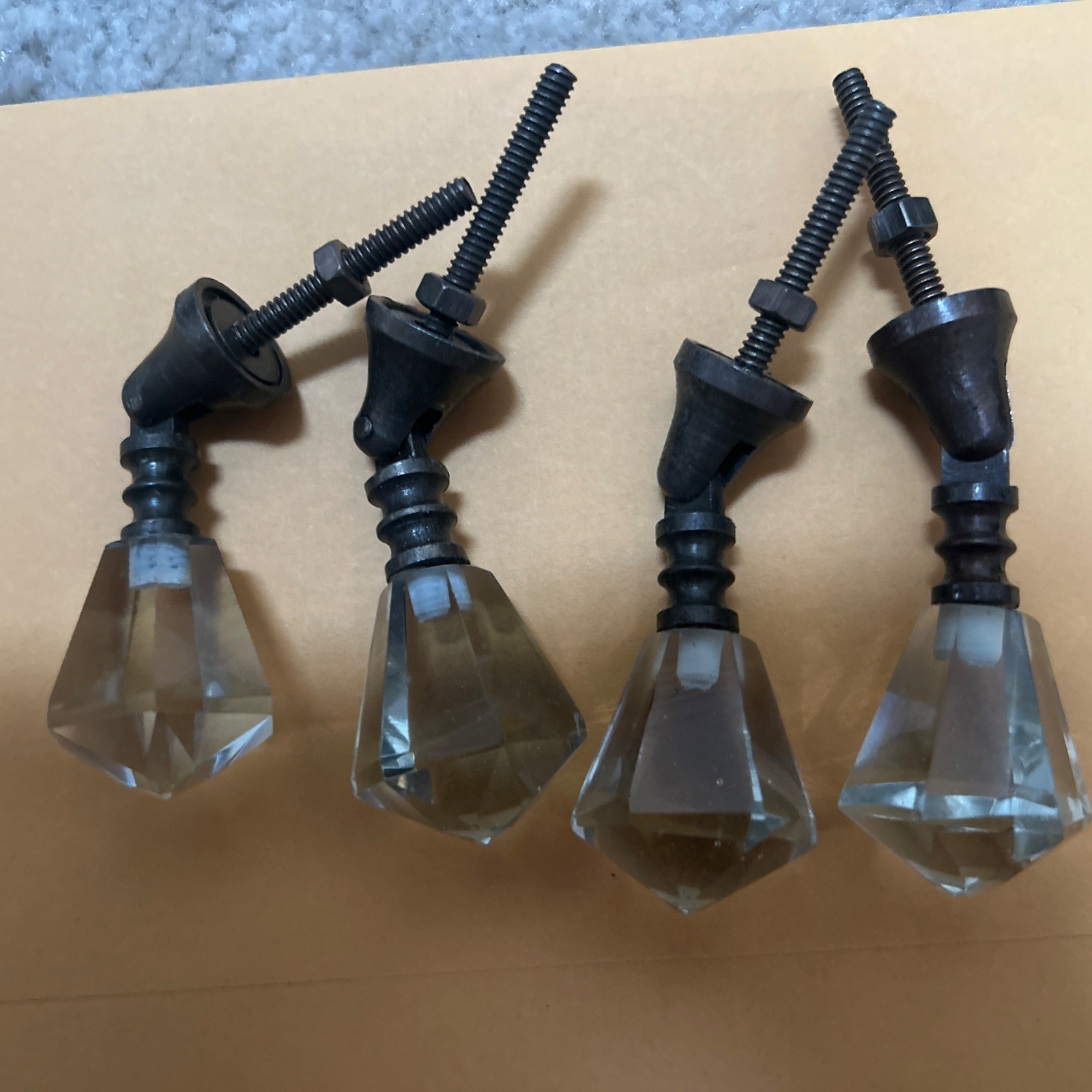 DRAWER CABINET KNOBS PULLS Crystal Glass Pivot Chic Cottage Teardrop.  Set 4