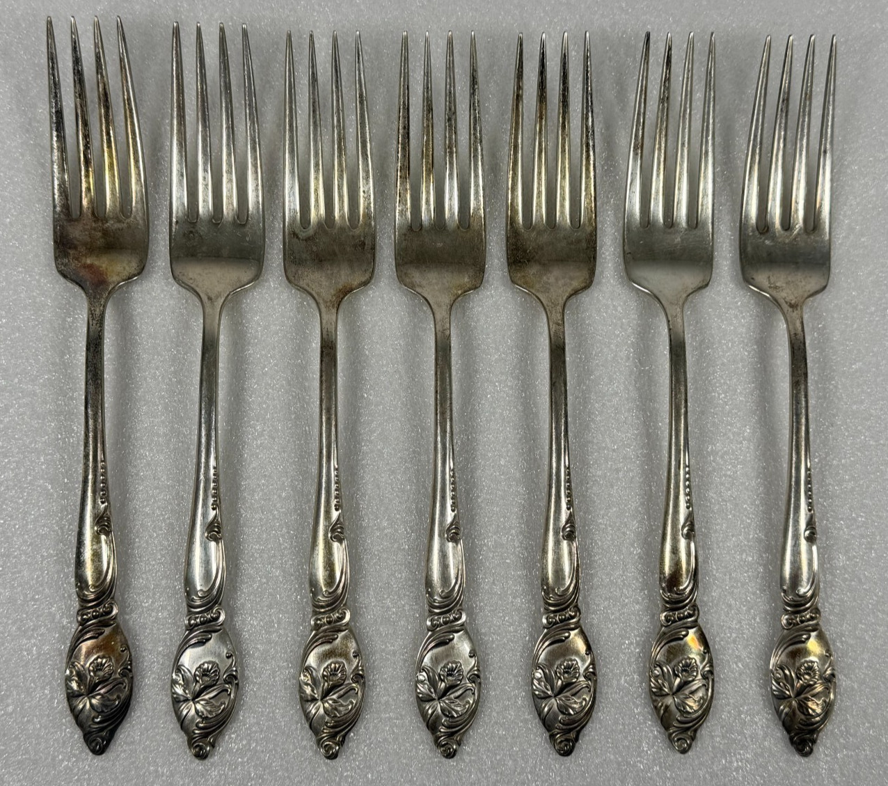 LOT OF 7 Westmorland Sterling Silver 7" Orchid Dinner Forks 316g Total .925