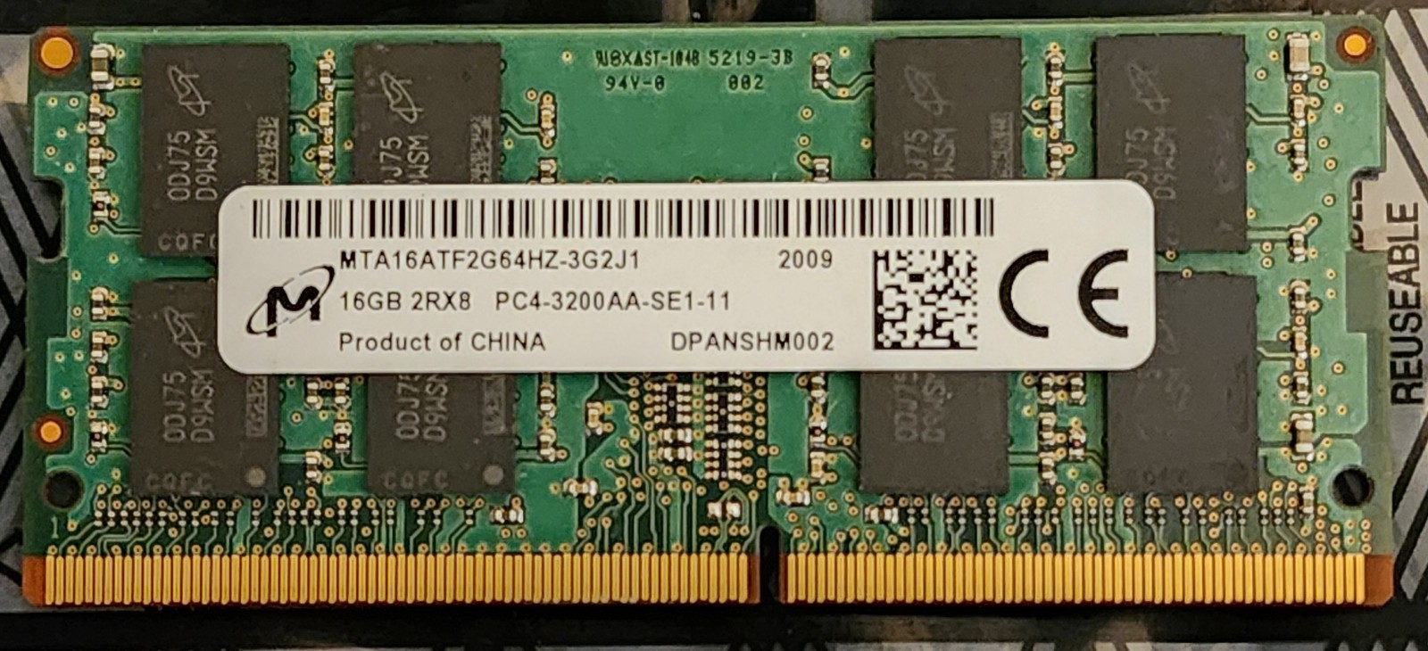 MICRON 16Gb DDR4 RAM SODIMM MEMORY 2Rx8 PC4-3200 (MTA16ATF2G64HZ-3G2J1)