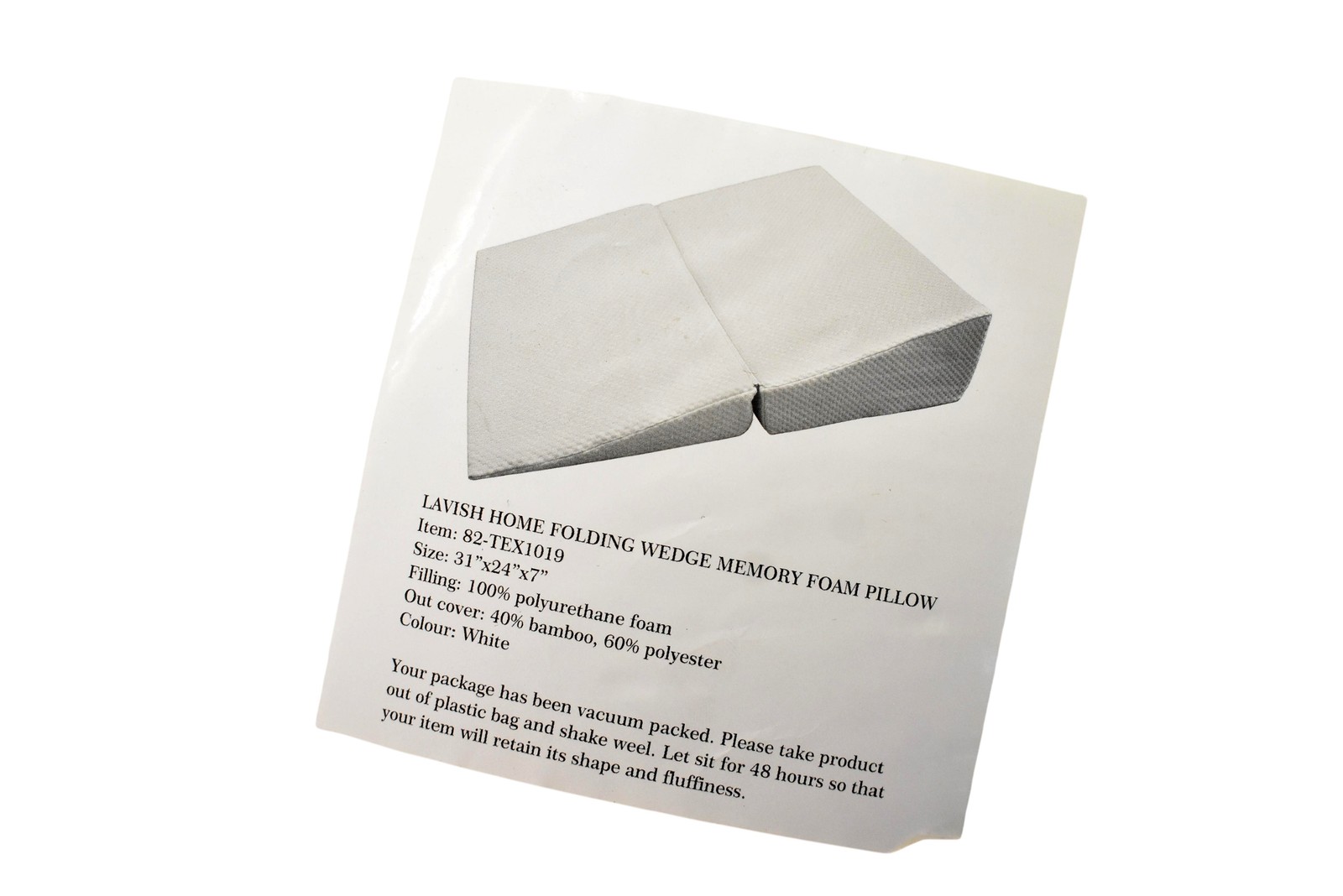 Lavish Home Folding Wedge Memory Foam Pillow 31x24x7 White Non-Standard