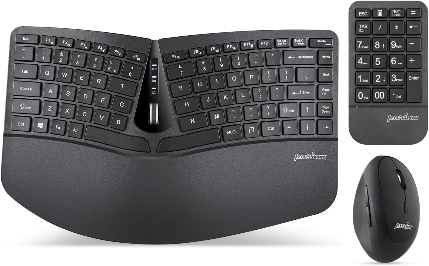 Perixx PERIDUO-606A, 3-in-1 Wireless Compact Ergonomic Keyboard with Vertical