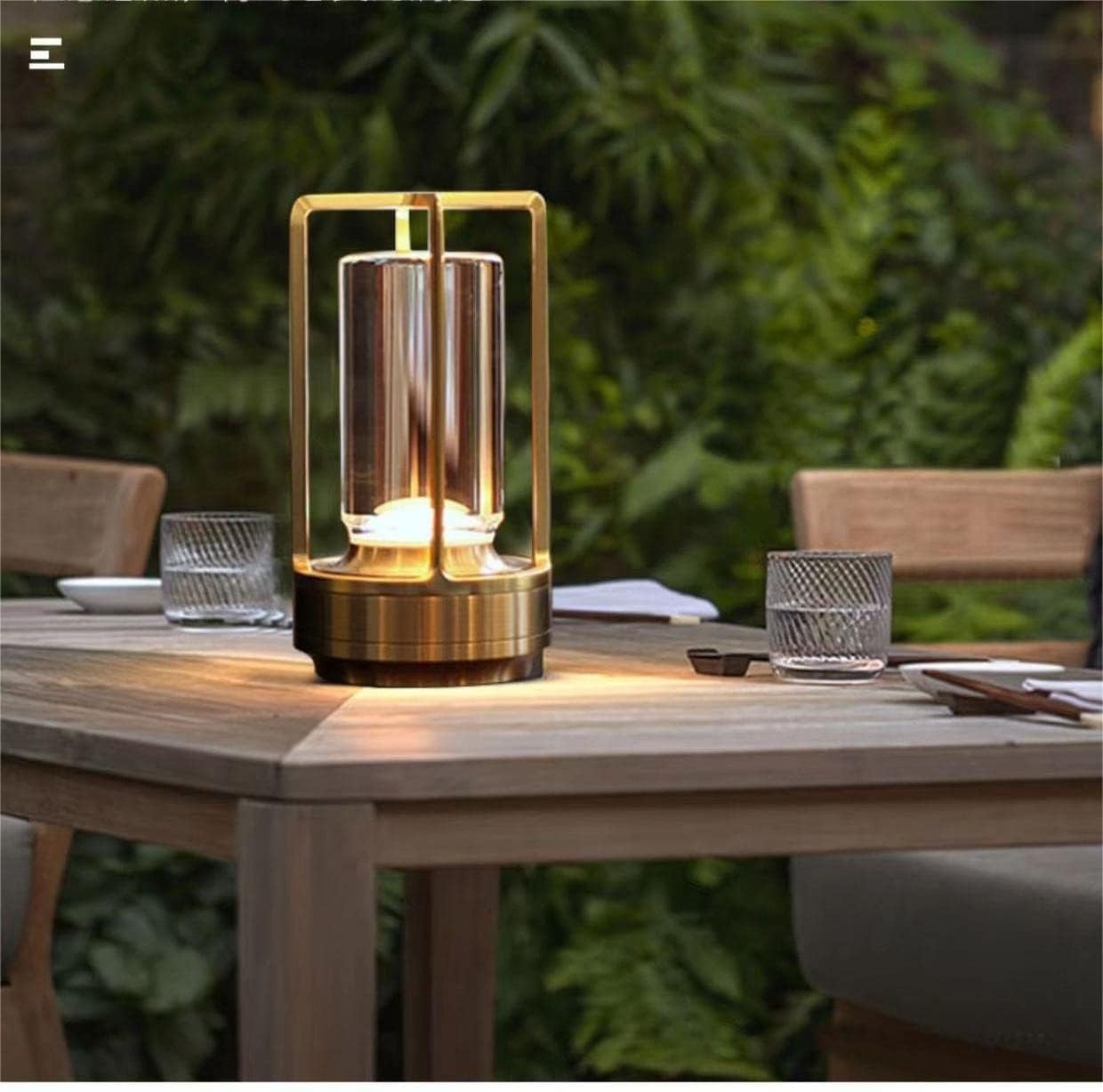 Portable Metal Table Lamp for Indoor/Outdoor ,Rechargeable Small, Gold 