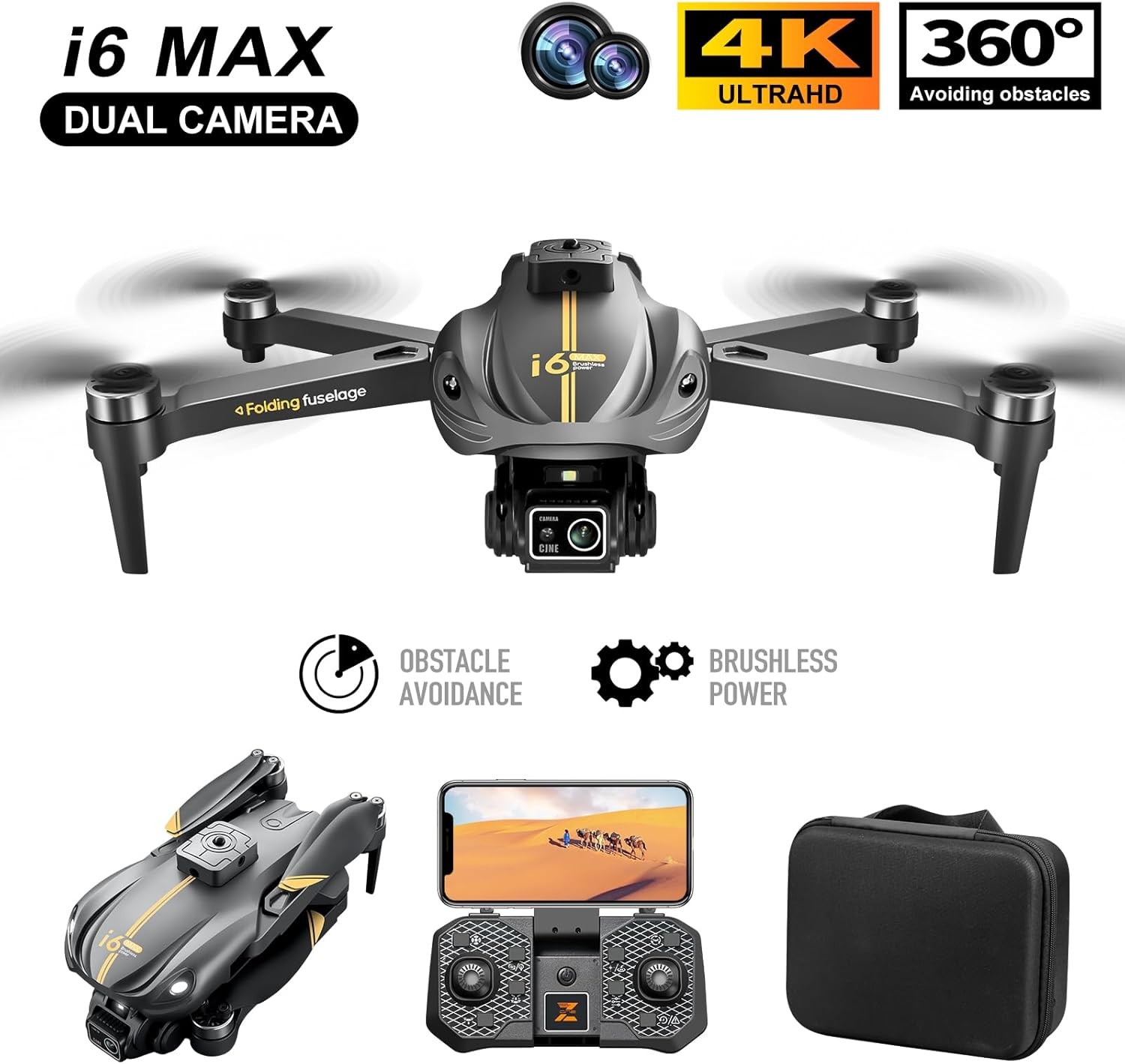Foldable RC Drone with 4K HD Camera Obstacle Avoidance APP-Control Night Vision