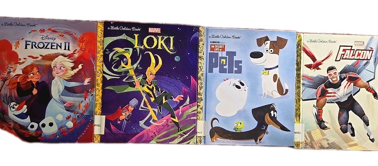 Lot Of 4 LITTLE GOLDEN BOOKS _ Marvel Falcon _ Secret Life Of Pets _ Marvel Loki