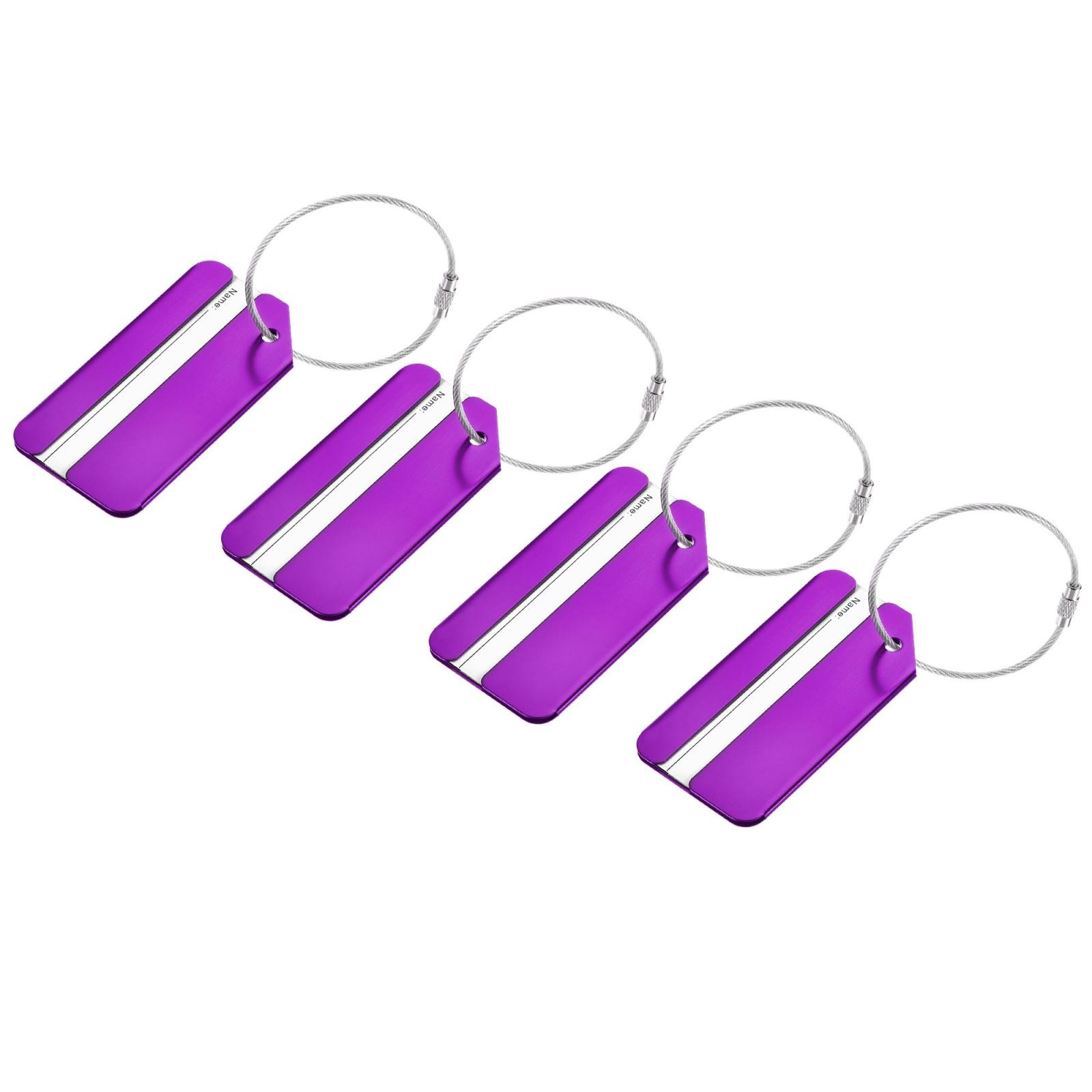 4Pcs Luggage Tag 8x4.2cm Aluminium Identifier Card Holder for Travel Purple