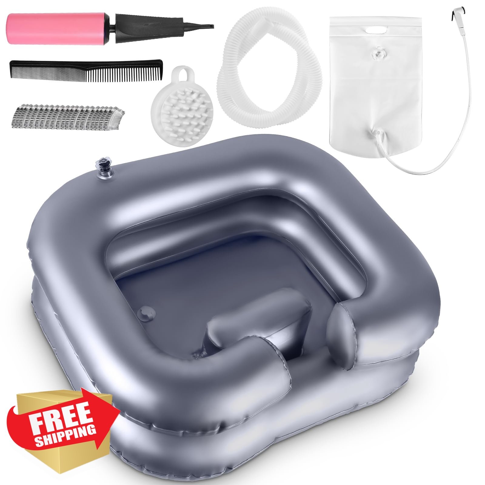 Inflatable Shampoo Basin Bedside Wash Bowl for Disabled Injured + Shower Bag