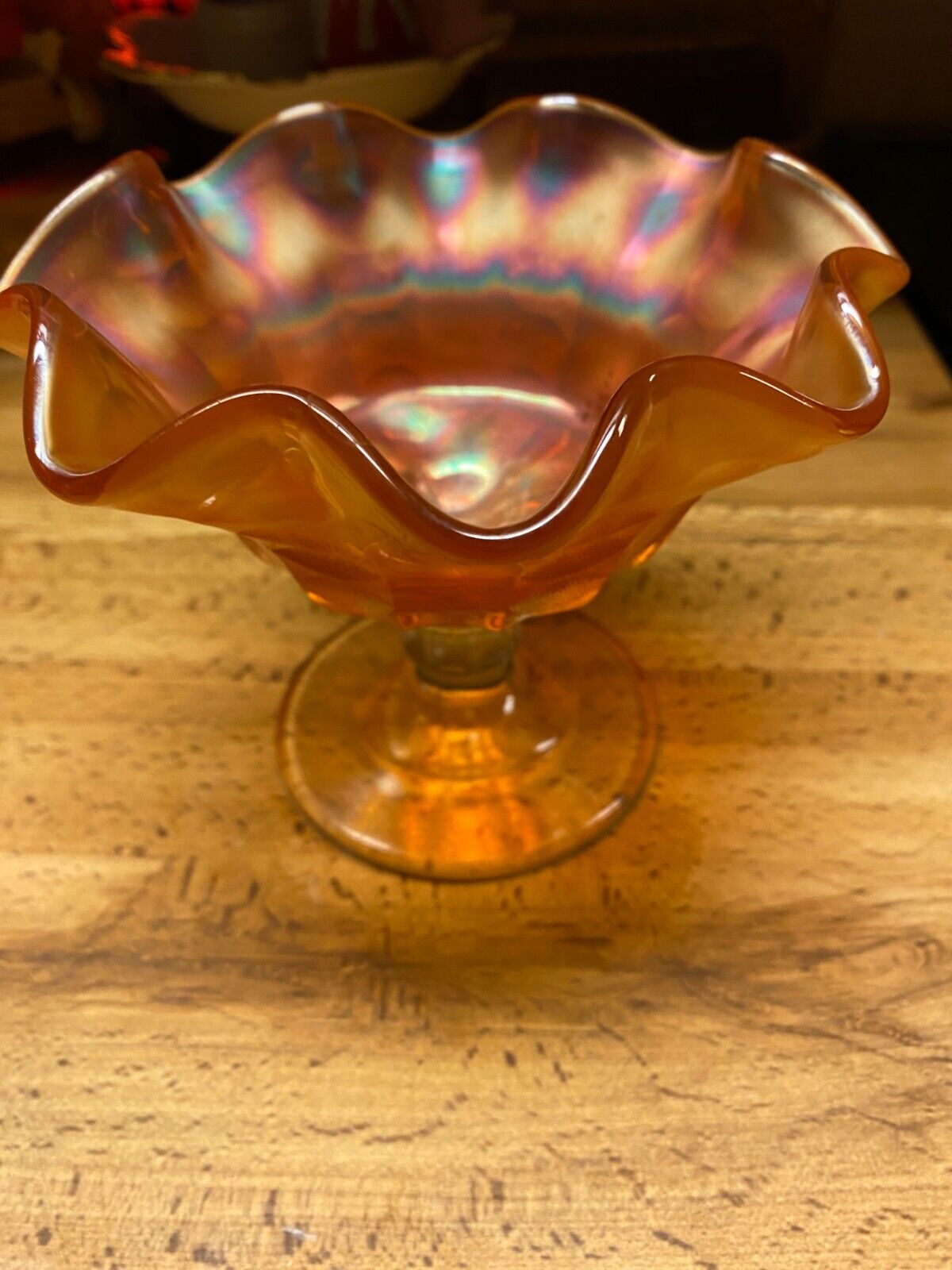 Vintage Orange Carnival Glass Compote 4 3/4"T
