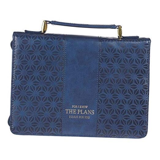  Women's Fashion Bible Cover I Know The Plans Jeremiah 29:11, Blue/Gold Large