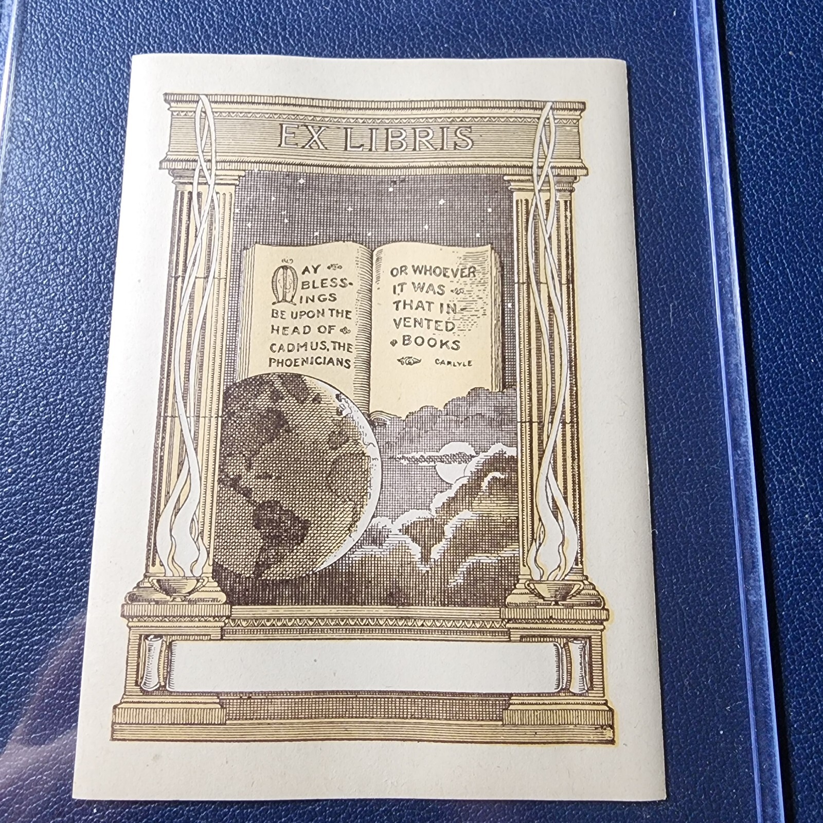 Original EX LIBRIS BOOKPLATE Thomas Carlyle Quote Earth / Phoenicans / Book