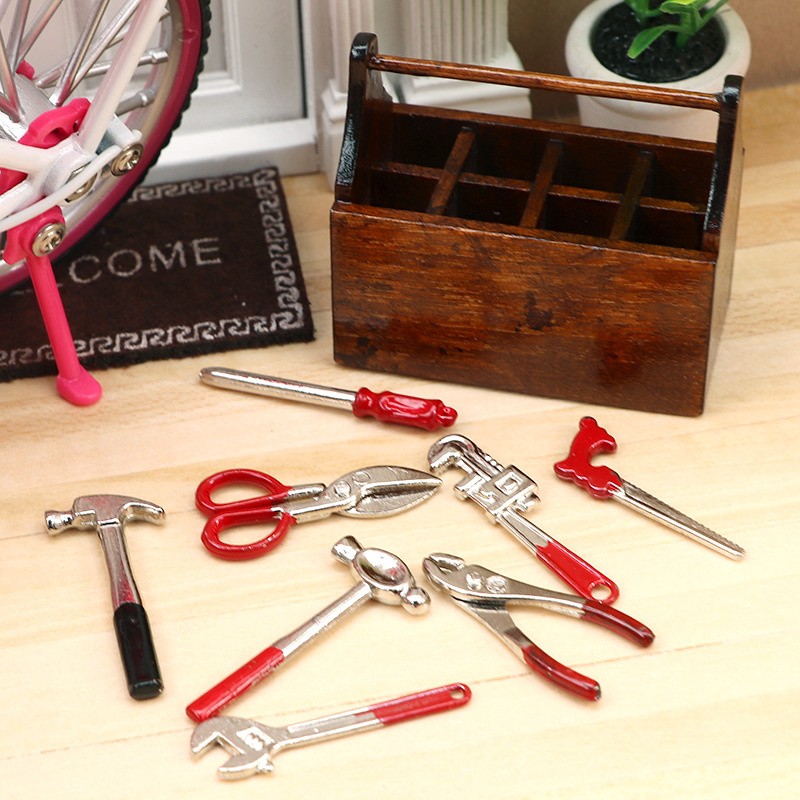 1SET 1:12 Scale Dollhouse Miniature Handmade Wooden Toolbox Tools Accessories