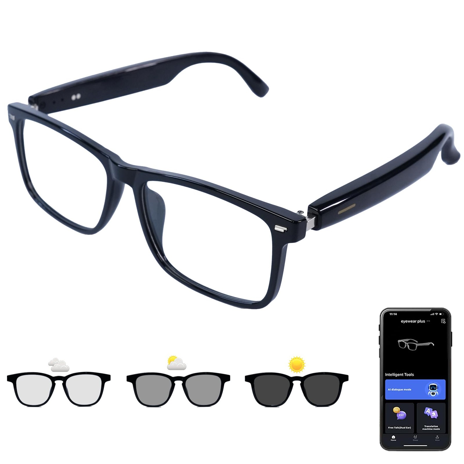 AI Smart Glasses Polarized Audio Sunglasses with Speaker Translation Glasses ...