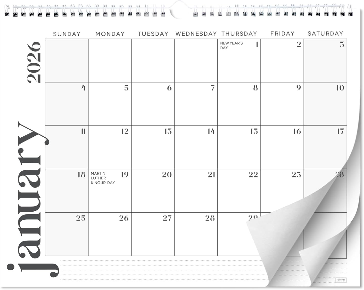 S&O Modern Minimal Wall Calendar from January 2026-June 2027 - Tear-Off Monthly 
