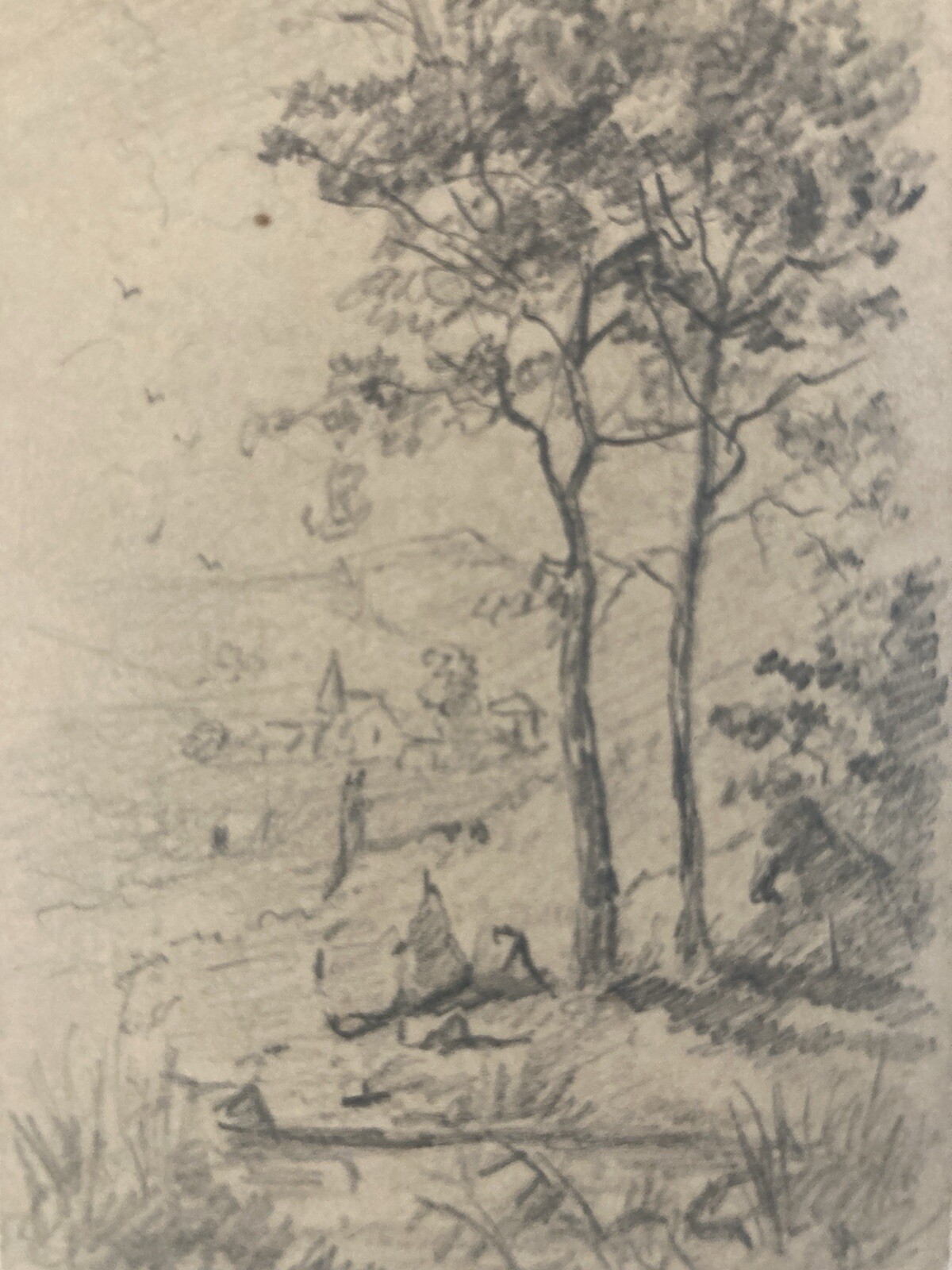 Beautiful Drawing Pencil 19th Tree Village Art To Identify Old House