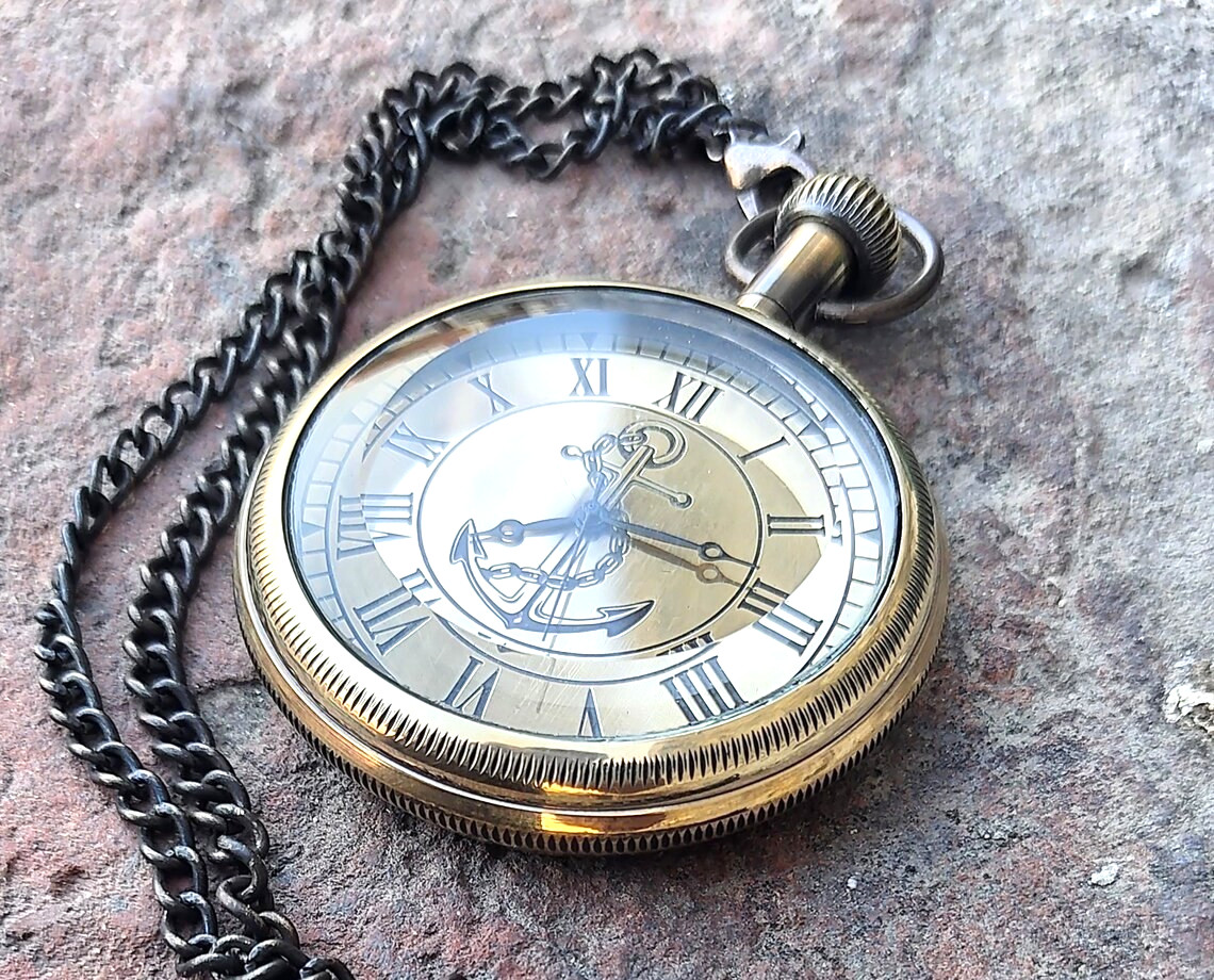 Nautical Anchor Pocket Watch with Chain Quartz Pendant Necklace Classic Style