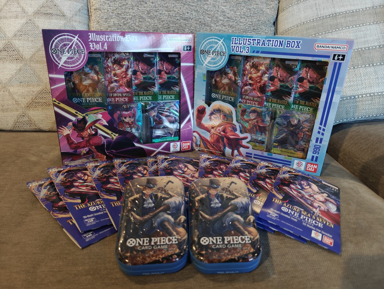 One Peice Illustration Box 3 & 4, 2 Vol 2 Tin, 10 OP-14 Sleeved booster