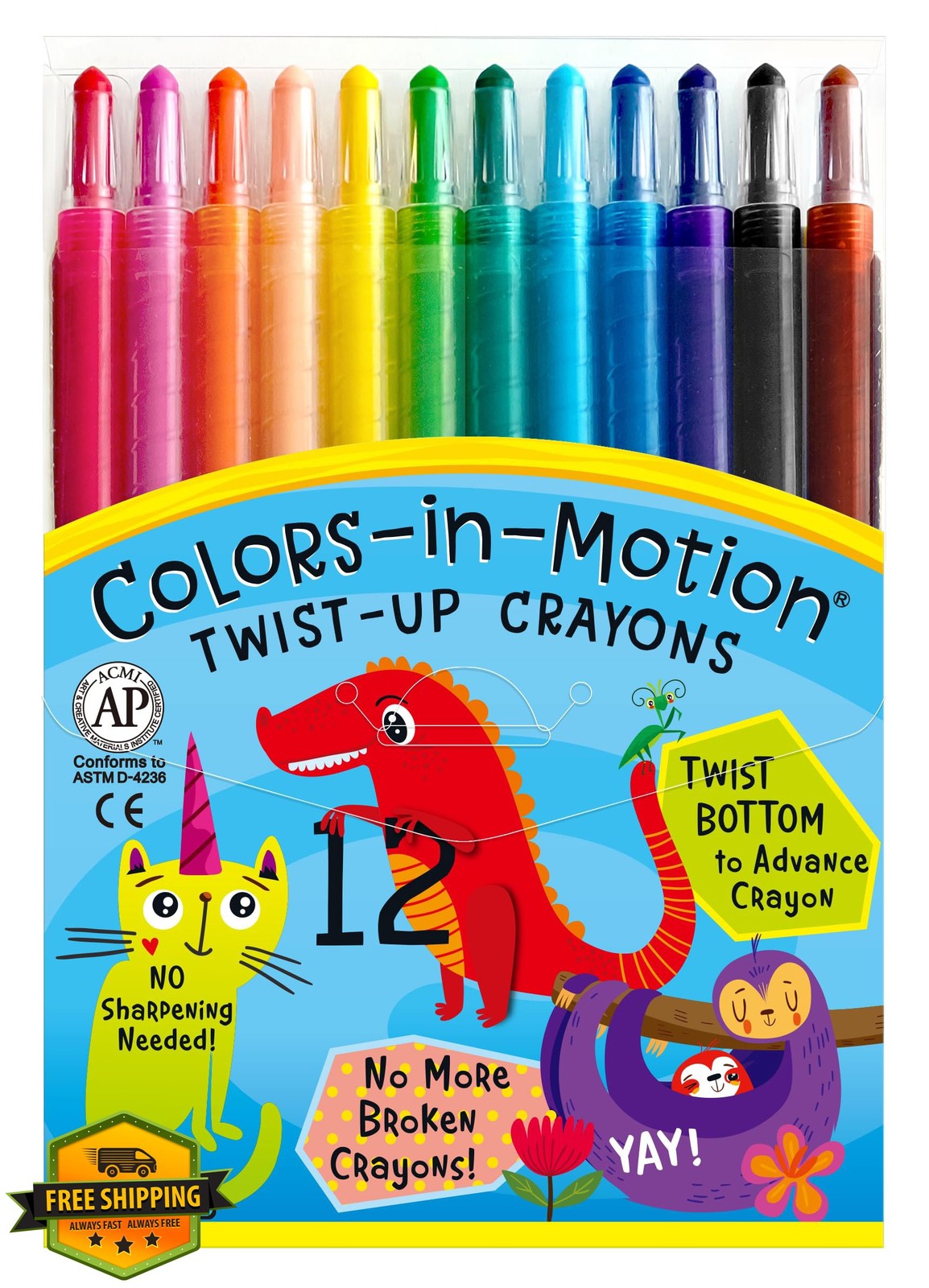 Colors-in-Motion Twist-Up Crayons 12 Count Color Set