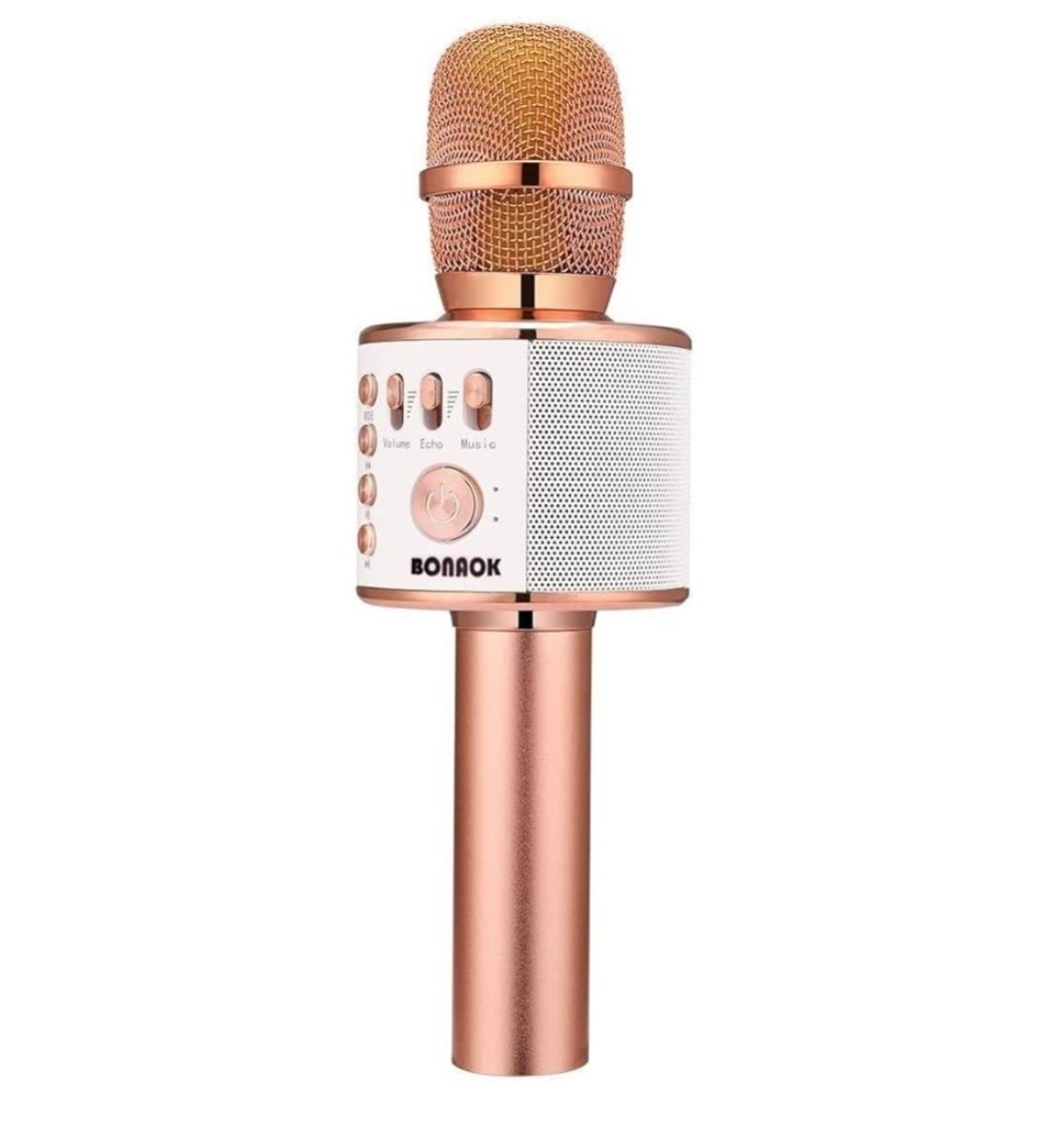 BONAOK Rose Gold Wireless Bluetooth Karaoke Microphone, USB, Echo Adjustment